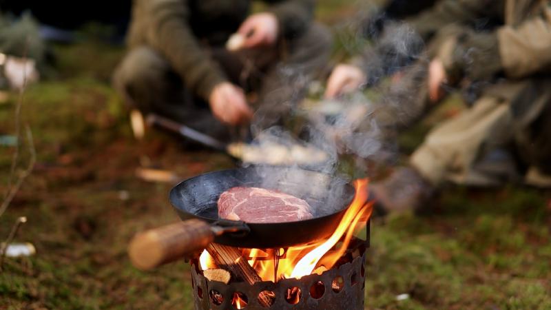 Fresh steak in the iron pan